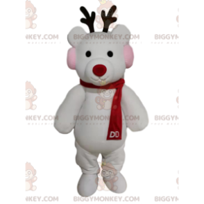 BIGGYMONKEY™ maskotkostume Hvidt rensdyr med rødt tørklæde -