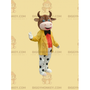 Kostým maskota hnědé krávy BIGGYMONKEY™ v barevném oblečení –