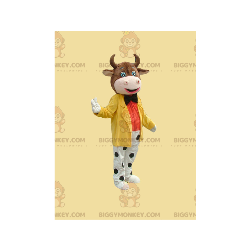 Brown Cow BIGGYMONKEY™ Mascot Costume Dressed in Colorful