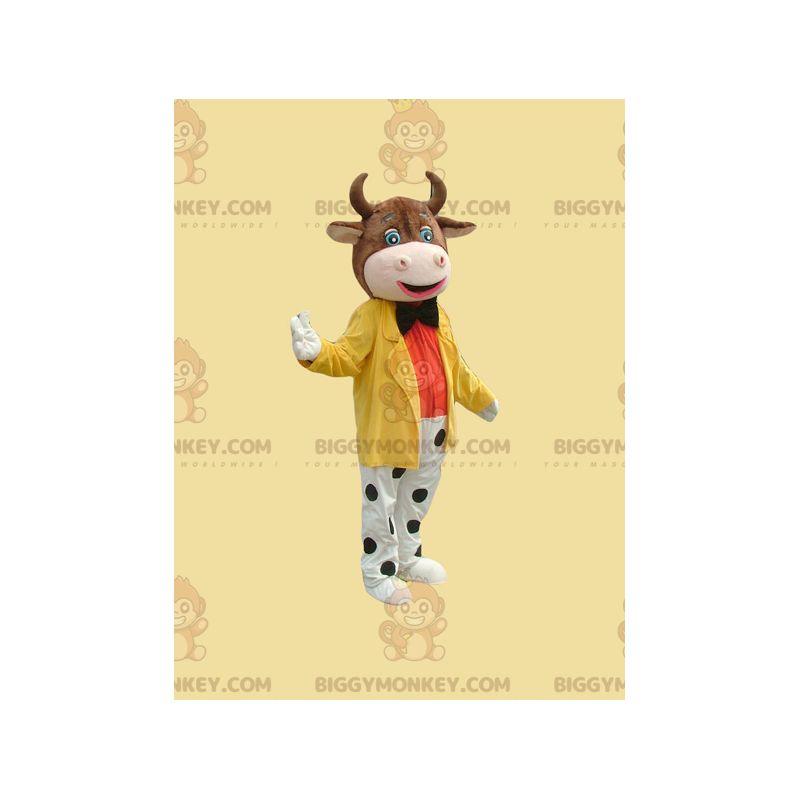 Costume de mascotte BIGGYMONKEY™ de vache marron habillée d'une