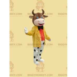 Braune Kuh BIGGYMONKEY™ Maskottchenkostüm in buntem Outfit -