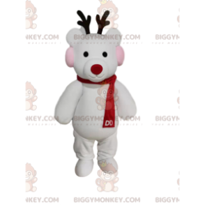 BIGGYMONKEY™ Mascot Costume White Reindeer With Red Scarf -