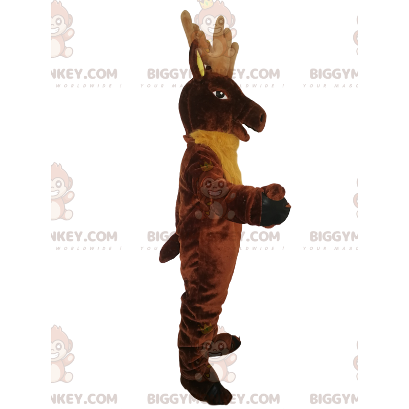 BIGGYMONKEY™ Maskottchenkostüm Brauner Hirsch mit gelbem Fell -