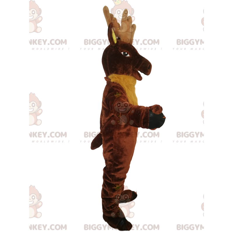 BIGGYMONKEY™ maskottiasu Ruskea Deer keltaisella turkilla -