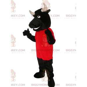 BIGGYMONKEY™ Costume da mascotte Toro nero con maglia rossa -