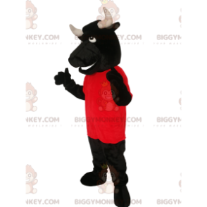 BIGGYMONKEY™ Mascot Costume Black Bull With Red Jersey –