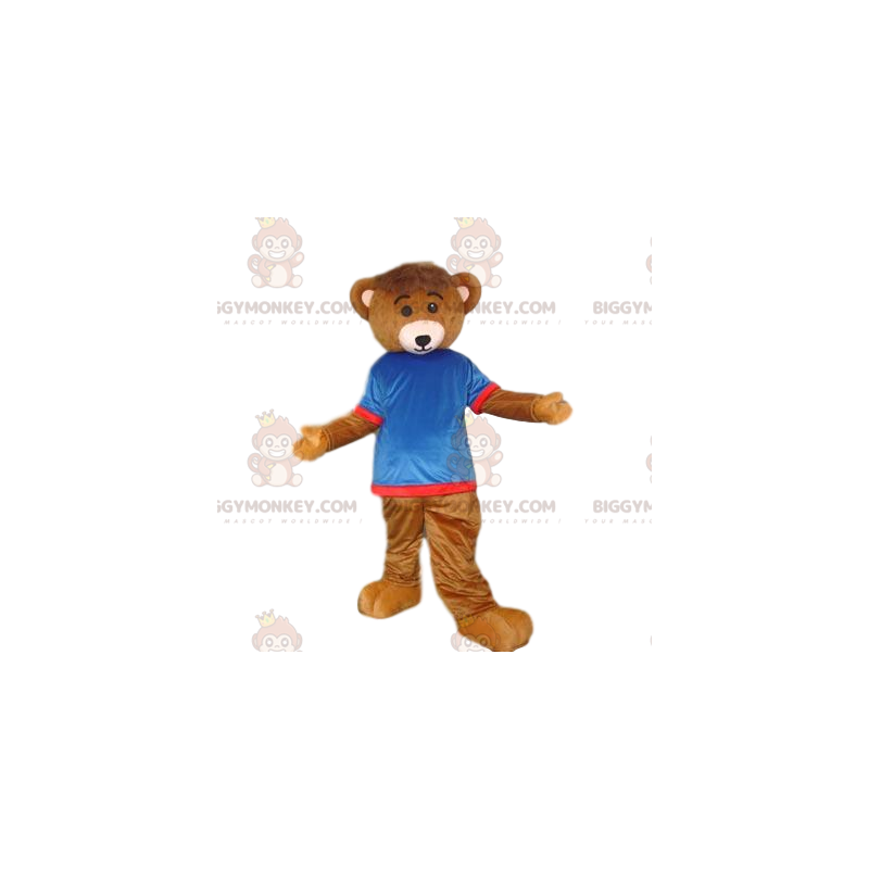 Brown Bear Cub BIGGYMONKEY™ Mascot Costume with Blue and Red