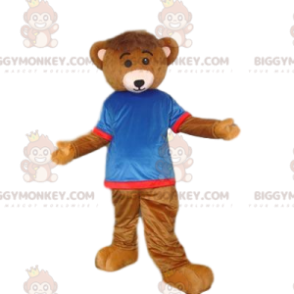 Brown Bear Cub BIGGYMONKEY™ maskotkostume med blå og rød jersey