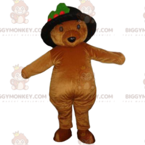 BIGGYMONKEY™ mascottekostuum bruine beer met zwarte hoed -