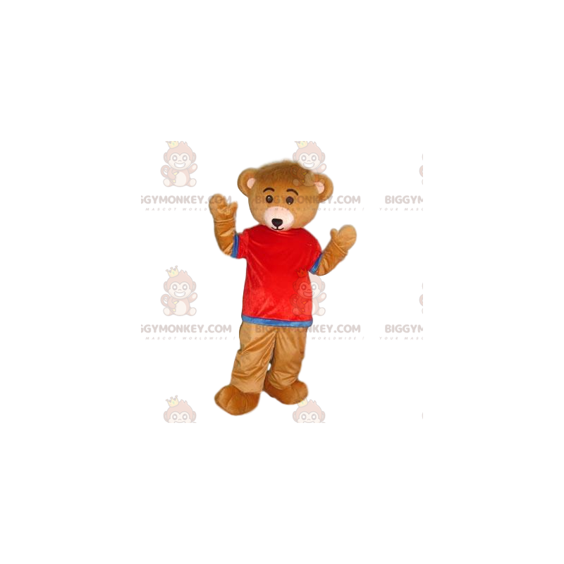 BIGGYMONKEY™ maskotdräkt Mycket söt brun björnunge med röd och