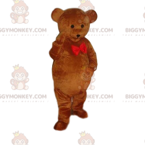 BIGGYMONKEY™ maskotkostume Brun bjørneunge med rød sløjfe -