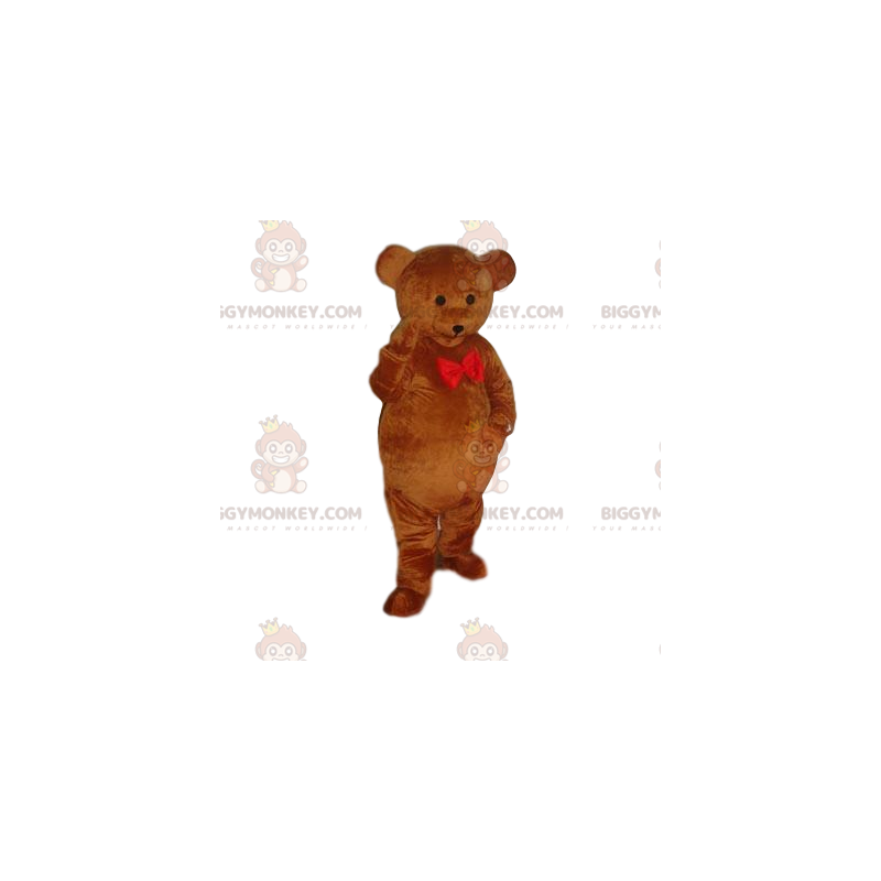 BIGGYMONKEY™ Mascot Costume Brown Bear Cub With Red Bow Tie -