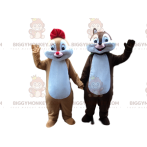 Coppia di costumi mascotte scoiattolo marrone e caramello