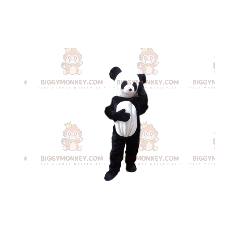 Erittäin hymyilevä Panda BIGGYMONKEY™ maskottiasu. Panda-asu. -