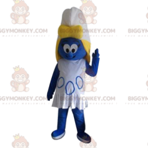 Smurfette BIGGYMONKEY™ maskotkostume med hvid kjole -