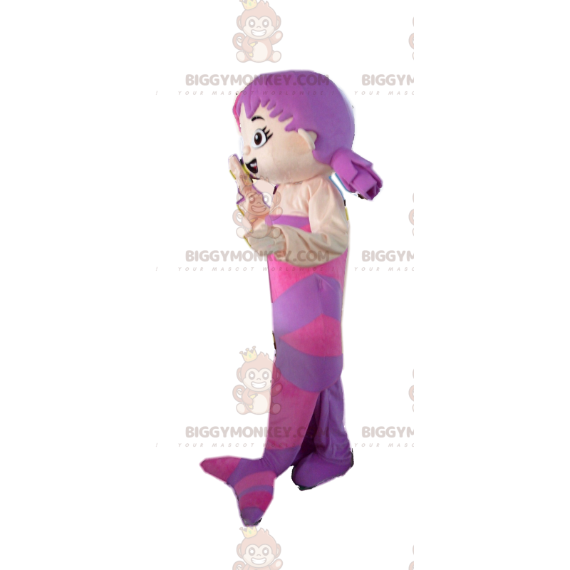 Purple Mermaid BIGGYMONKEY™ Mascot Costume with Two Quilts -