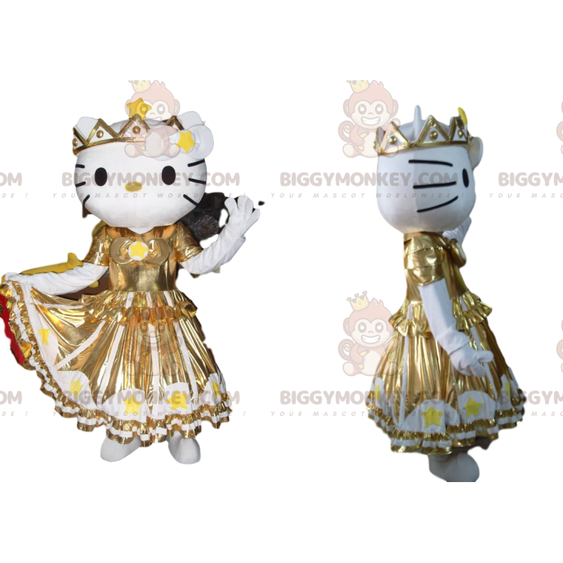 Hello Kitty BIGGYMONKEY™ maskotdräkt med guld volangklänning -