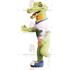 Costume de mascotte BIGGYMONKEY™ de crocodile vert et orange