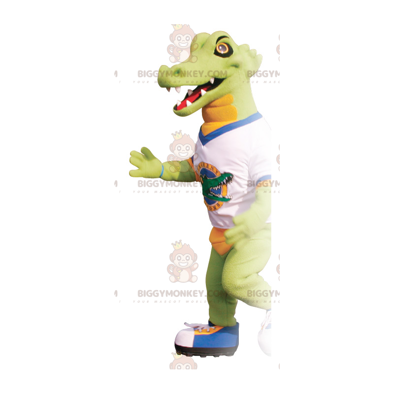 Costume de mascotte BIGGYMONKEY™ de crocodile vert et orange