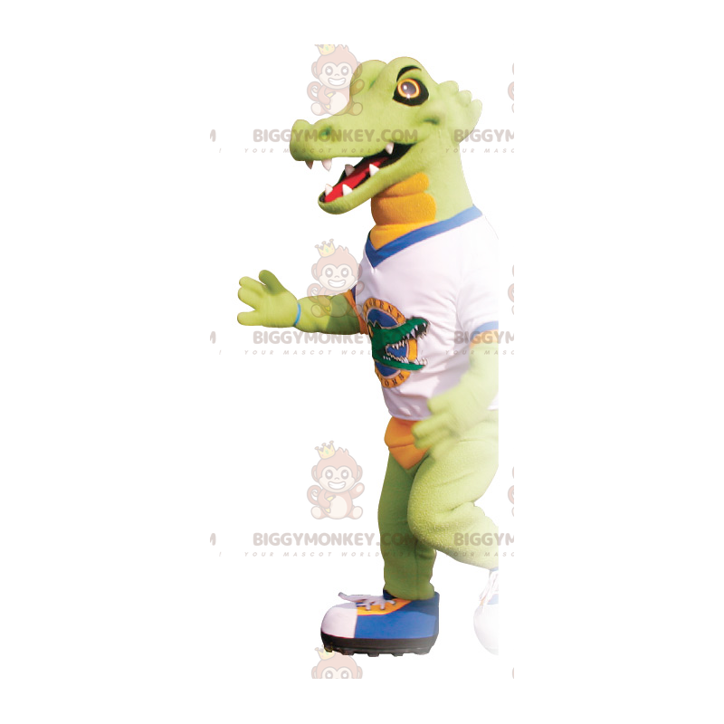 Grön och orange krokodil BIGGYMONKEY™ maskotdräkt med t-shirt -