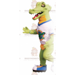 Costume de mascotte BIGGYMONKEY™ de crocodile vert et orange