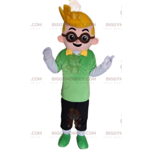 BIGGYMONKEY™ Little Blonde Boy Maskottchenkostüm mit Brille -