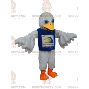 Disfraz de mascota BIGGYMONKEY™ Pájaro blanco con camisa azul -