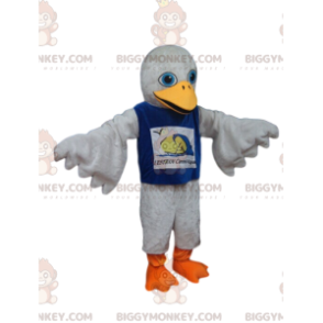 BIGGYMONKEY™ Costume da mascotte Uccello bianco con camicia blu