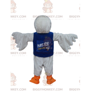 Traje de mascote BIGGYMONKEY™ Pássaro branco com camisa azul –