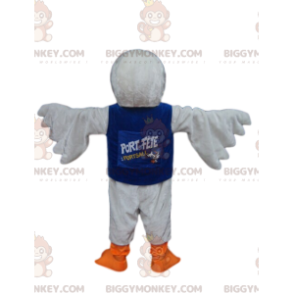 BIGGYMONKEY™ Mascottekostuum Witte Vogel met Blauw Shirt -