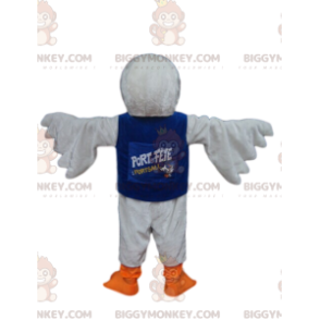 BIGGYMONKEY™ Maskottchenkostüm Weißer Vogel mit blauem Hemd -