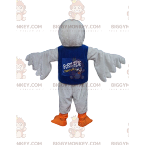 Kostium maskotki BIGGYMONKEY™ Biały ptak z niebieską koszulą -
