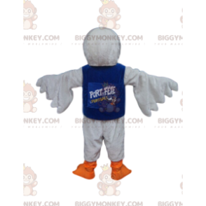 Traje de mascote BIGGYMONKEY™ Pássaro branco com camisa azul –