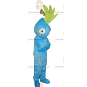 BIGGYMONKEY™ Maskotdräkt Aqua Blue Character med grönt vapen -