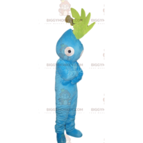 BIGGYMONKEY™ Mascottekostuum Aqua blauw karakter met groen