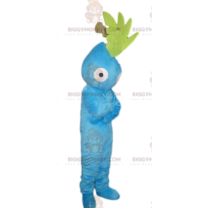 BIGGYMONKEY™ maskotkostume Aqua Blue Character med grøn crest -