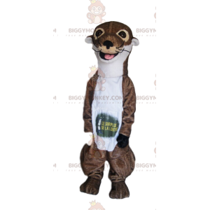 Traje de mascote BIGGYMONKEY™ Lontra marrom e branca com