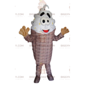 Costume da mascotte sorridente appetitoso cono gelato