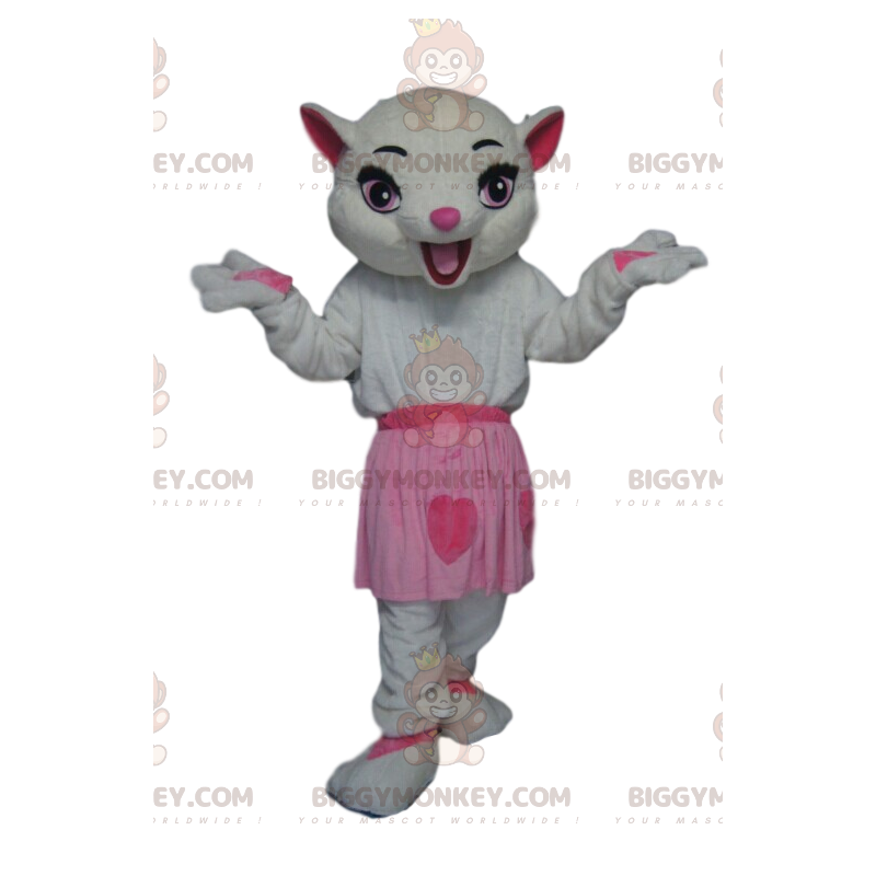 Wit poesje BIGGYMONKEY™ mascottekostuum met roze rok -