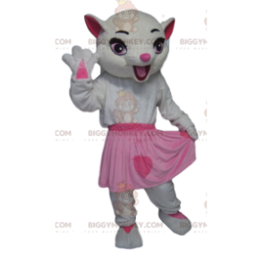 Traje de mascote Pussy BIGGYMONKEY™ branco com saia rosa –