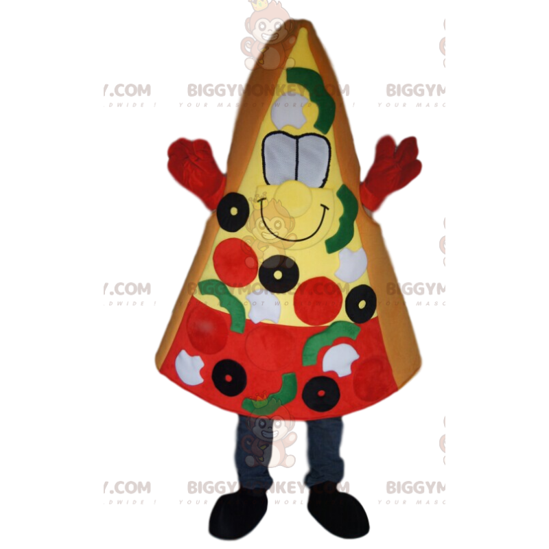 BIGGYMONKEY™ Costume mascotte pizza fetta di olive, pomodori e