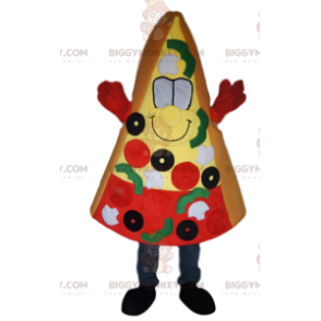 BIGGYMONKEY™ Costume mascotte pizza fetta di olive, pomodori e
