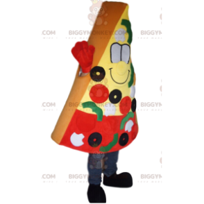 BIGGYMONKEY™ Costume mascotte pizza fetta di olive, pomodori e