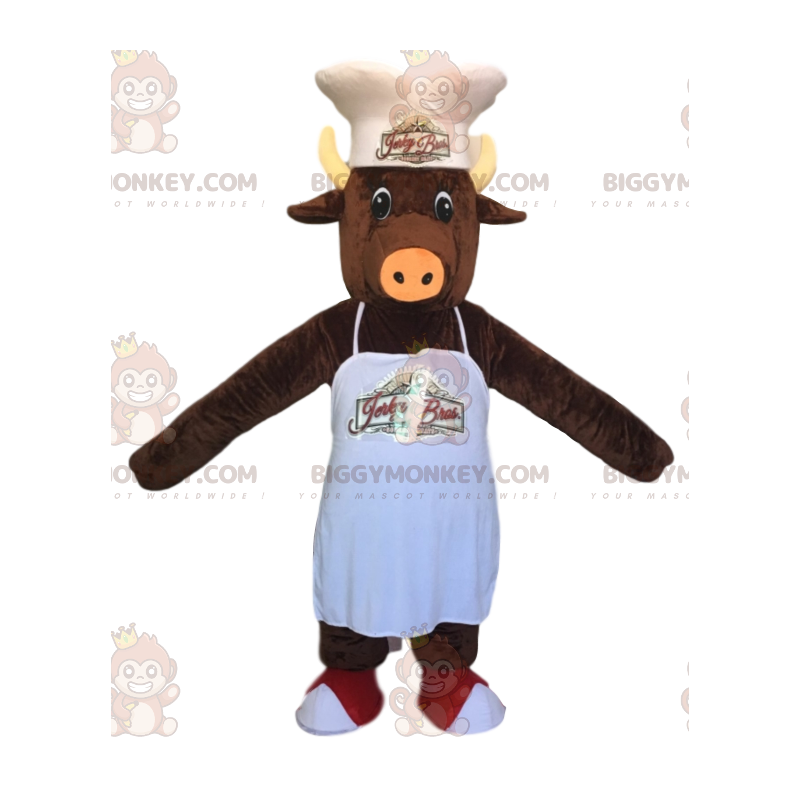 Brown Boar BIGGYMONKEY™ Mascot Costume with Hat and White Apron