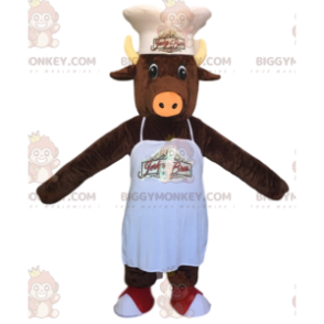 Brown Boar BIGGYMONKEY™ Mascot Costume with Hat and White Apron