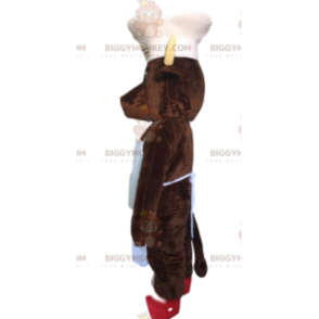 Brown Boar BIGGYMONKEY™ Mascot Costume with Hat and White Apron