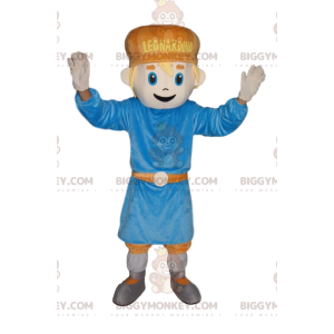 Little Boy BIGGYMONKEY™ Mascot Costume with Blue Tunic –