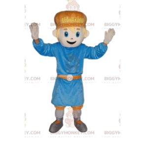 Traje de mascote Little Boy BIGGYMONKEY™ com túnica azul –
