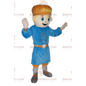 Little Boy BIGGYMONKEY™ Mascot Costume with Blue Tunic –