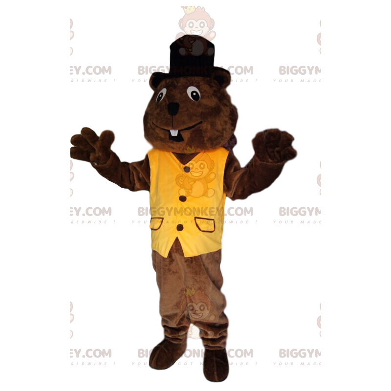 Beaver BIGGYMONKEY™ Costume da mascotte con gilet giallo e